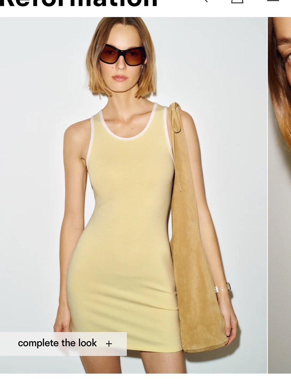 Reformation Pale Yellow Tank Mini Dress with White Trim